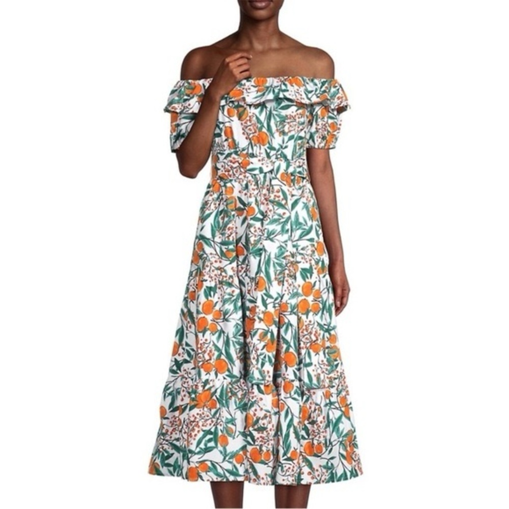 Rachel Parcell Orange Blossom Off the Shoulder Midi Dress 14 Cotton‎ Ruffle